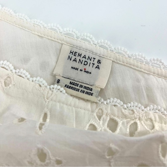 HEMANT & NANDITA Cream/White Eyelet One-Shoulder Tiered Mini Skirt Dress Size 8 - Picture 9 of 11